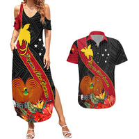 Personalised Papua New Guinea Couples Matching Summer Maxi Dress and Hawaiian Shirt Bird Of Paradise With Tropical Flower - Wonder Print Shop