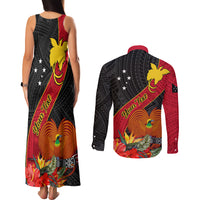 Personalised Papua New Guinea Couples Matching Tank Maxi Dress and Long Sleeve Button Shirts Bird Of Paradise With Tropical Flower - Wonder Print Shop