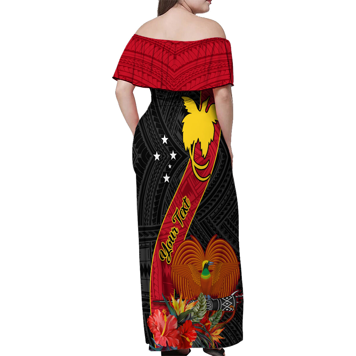 Personalised Papua New Guinea Family Matching Off Shoulder Maxi Dress and Hawaiian Shirt Bird Of Paradise With Tropical Flower - Wonder Print Shop