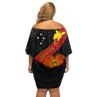 Personalised Papua New Guinea Family Matching Off Shoulder Short Dress and Hawaiian Shirt Bird Of Paradise With Tropical Flower - Wonder Print Shop