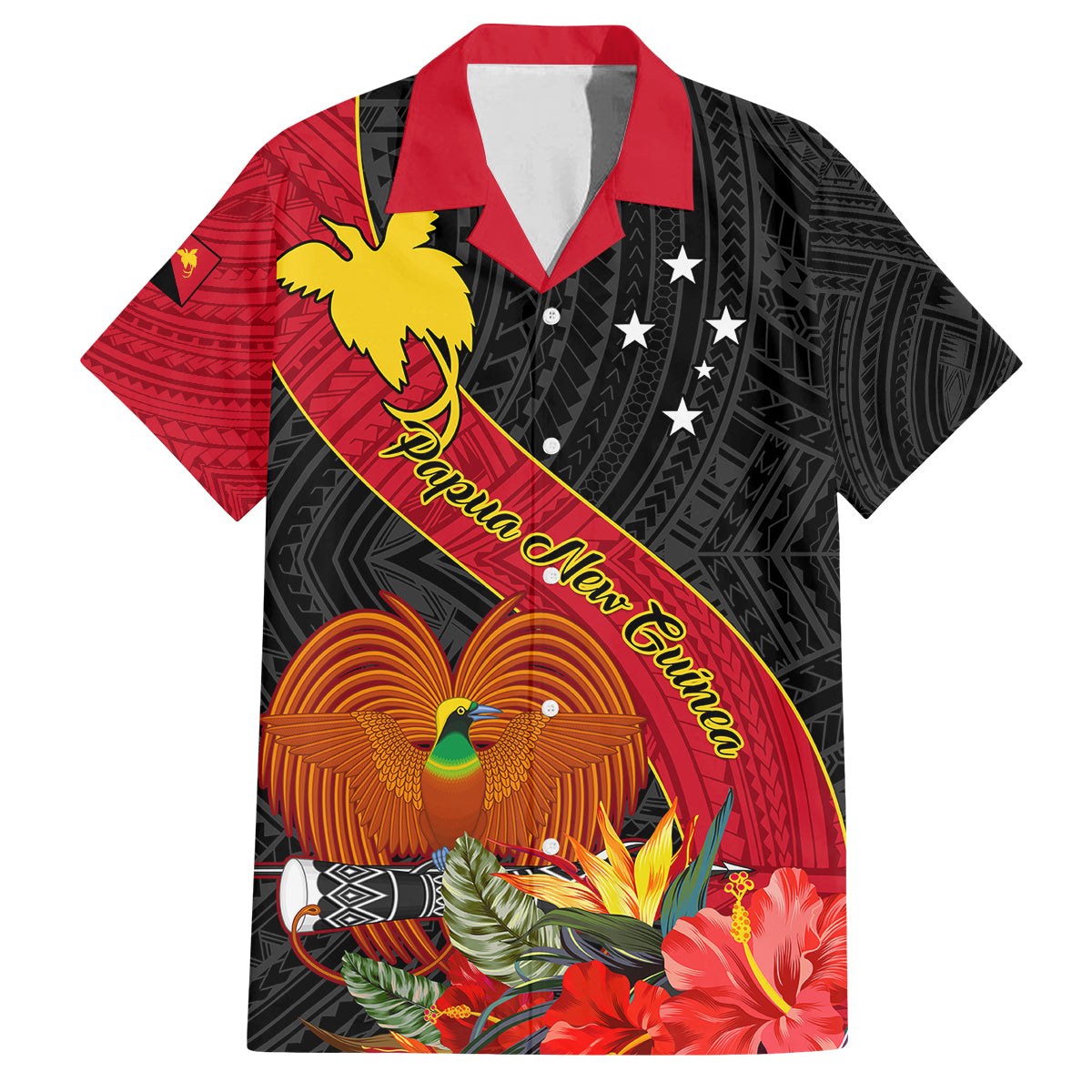 Personalised Papua New Guinea Family Matching Short Sleeve Bodycon Dress and Hawaiian Shirt Bird Of Paradise With Tropical Flower - Wonder Print Shop