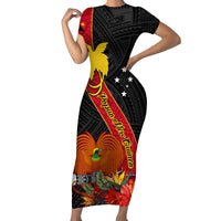 Personalised Papua New Guinea Family Matching Short Sleeve Bodycon Dress and Hawaiian Shirt Bird Of Paradise With Tropical Flower - Wonder Print Shop
