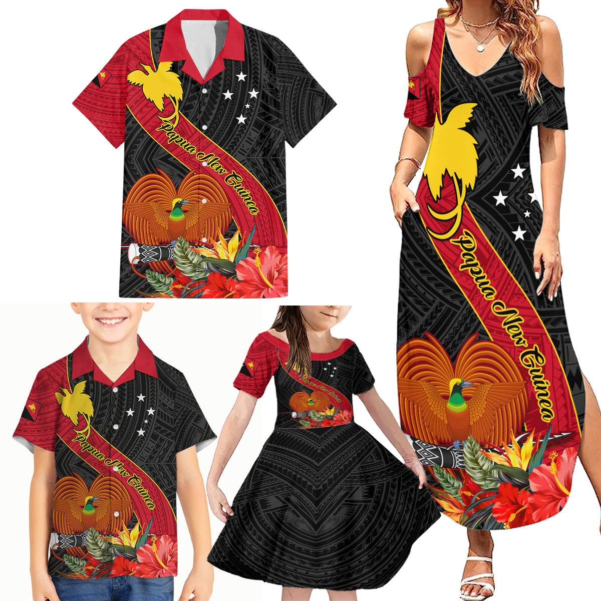 Personalised Papua New Guinea Family Matching Summer Maxi Dress and Hawaiian Shirt Bird Of Paradise With Tropical Flower - Wonder Print Shop