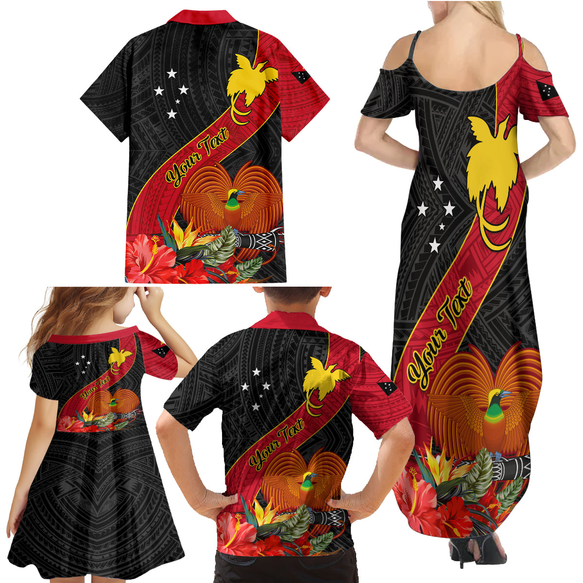 Personalised Papua New Guinea Family Matching Summer Maxi Dress and Hawaiian Shirt Bird Of Paradise With Tropical Flower - Wonder Print Shop