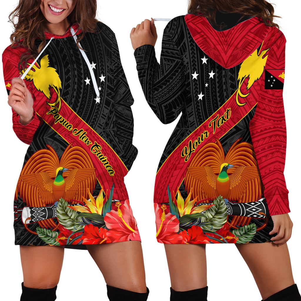Personalised Papua New Guinea Hoodie Dress Bird Of Paradise With Tropical Flower - Wonder Print Shop
