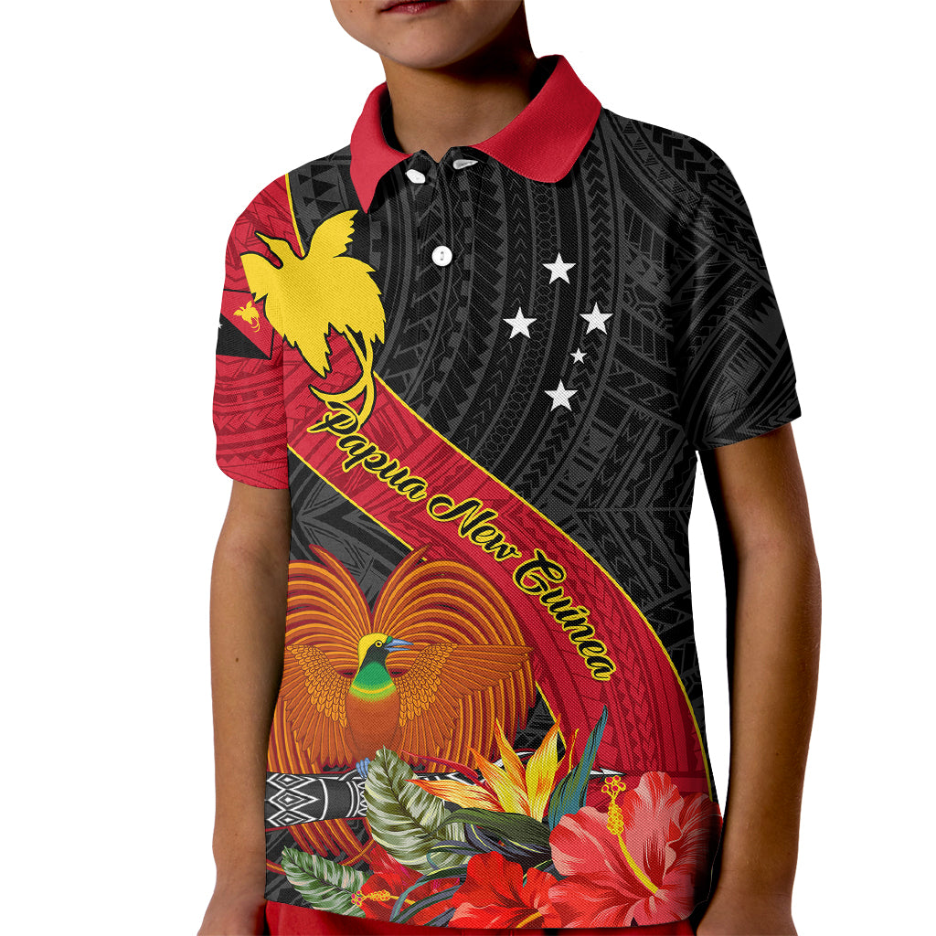 Personalised Papua New Guinea Kid Polo Shirt Bird Of Paradise With Tropical Flower - Wonder Print Shop