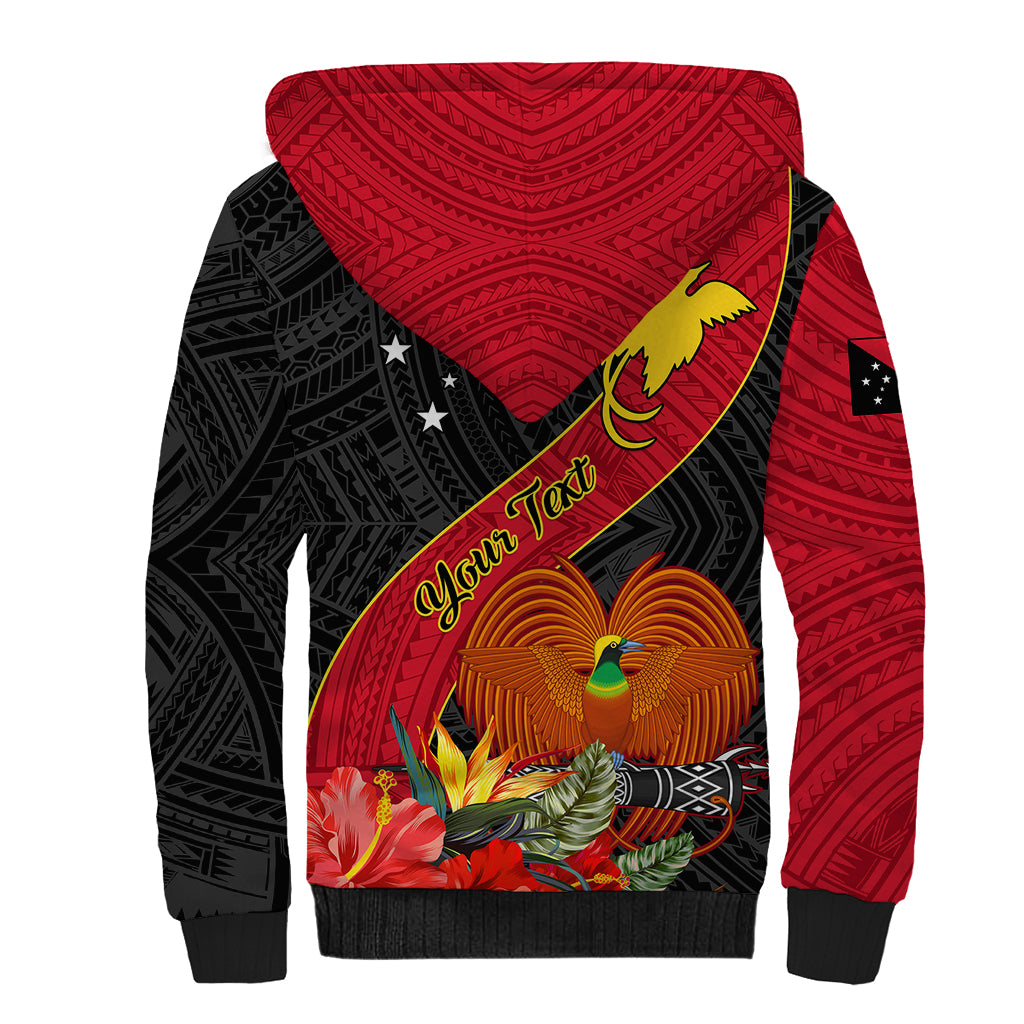 Personalised Papua New Guinea Sherpa Hoodie Bird Of Paradise With Tropical Flower - Wonder Print Shop