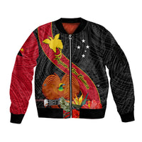 Personalised Papua New Guinea Sleeve Zip Bomber Jacket Bird Of Paradise With Tropical Flower - Wonder Print Shop