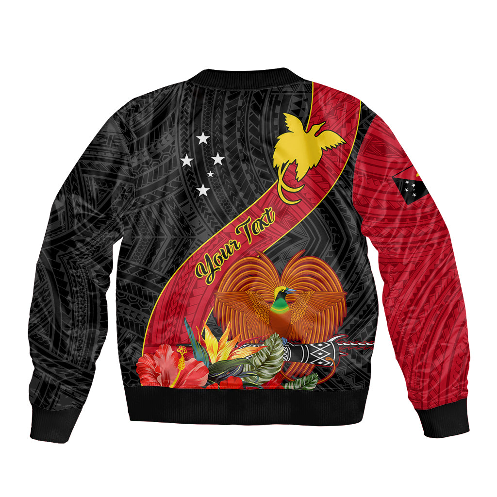 Personalised Papua New Guinea Sleeve Zip Bomber Jacket Bird Of Paradise With Tropical Flower - Wonder Print Shop