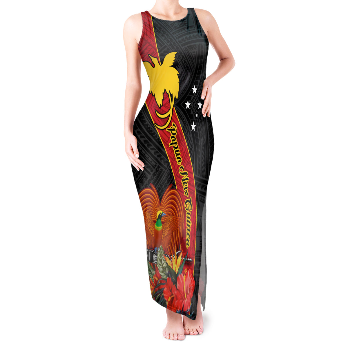 Personalised Papua New Guinea Tank Maxi Dress Bird Of Paradise With Tropical Flower - Wonder Print Shop