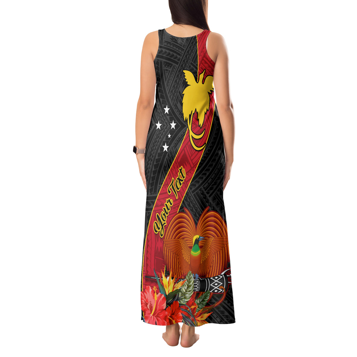 Personalised Papua New Guinea Tank Maxi Dress Bird Of Paradise With Tropical Flower - Wonder Print Shop