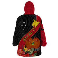 Personalised Papua New Guinea Wearable Blanket Hoodie Bird Of Paradise With Tropical Flower - Wonder Print Shop