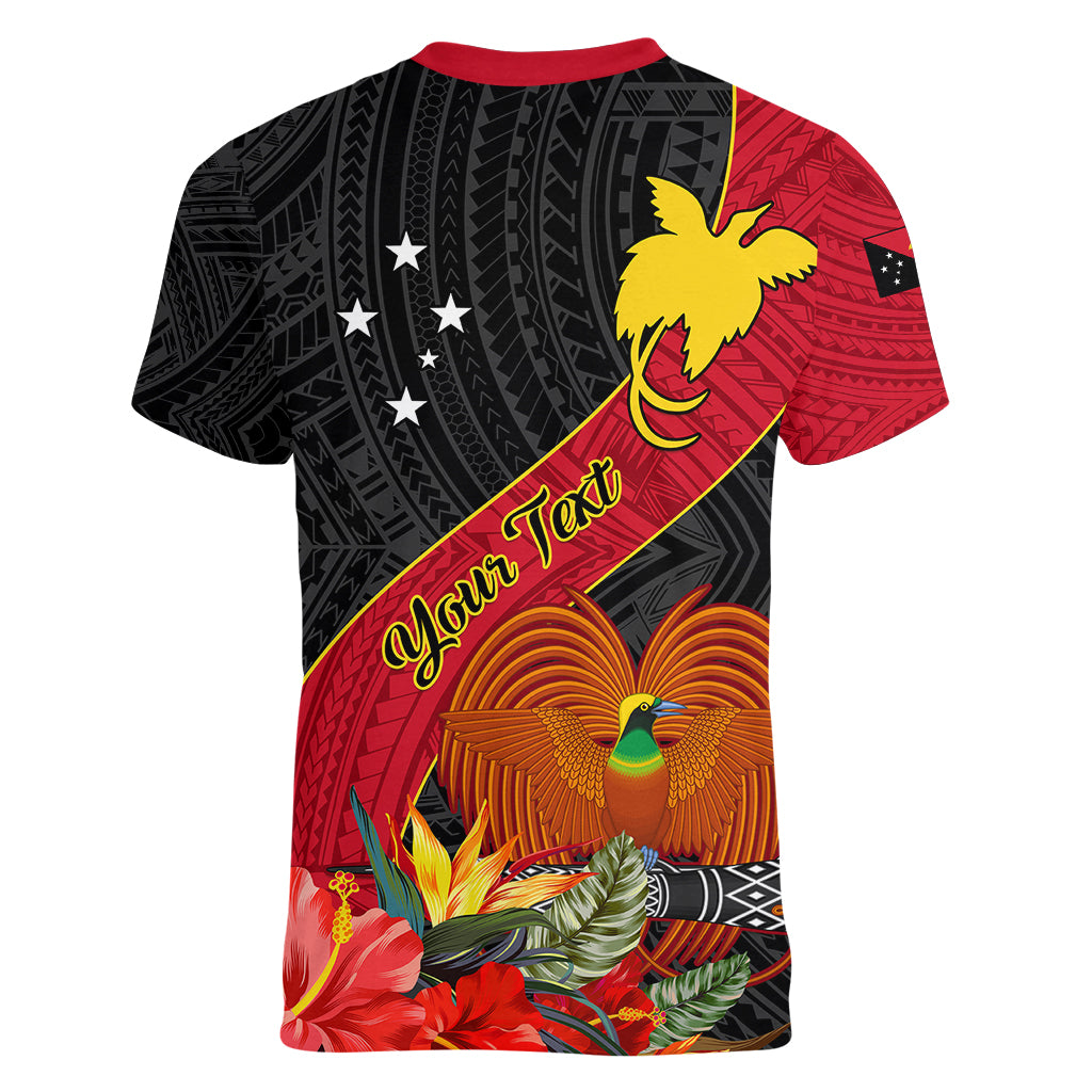 Personalised Papua New Guinea Women V Neck T Shirt Bird Of Paradise With Tropical Flower - Wonder Print Shop