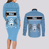 Botswana Couples Matching Long Sleeve Bodycon Dress and Long Sleeve Button Shirts Tswana Pula African Pattern - Wonder Print Shop