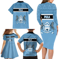 Botswana Family Matching Long Sleeve Bodycon Dress and Hawaiian Shirt Tswana Pula African Pattern - Wonder Print Shop