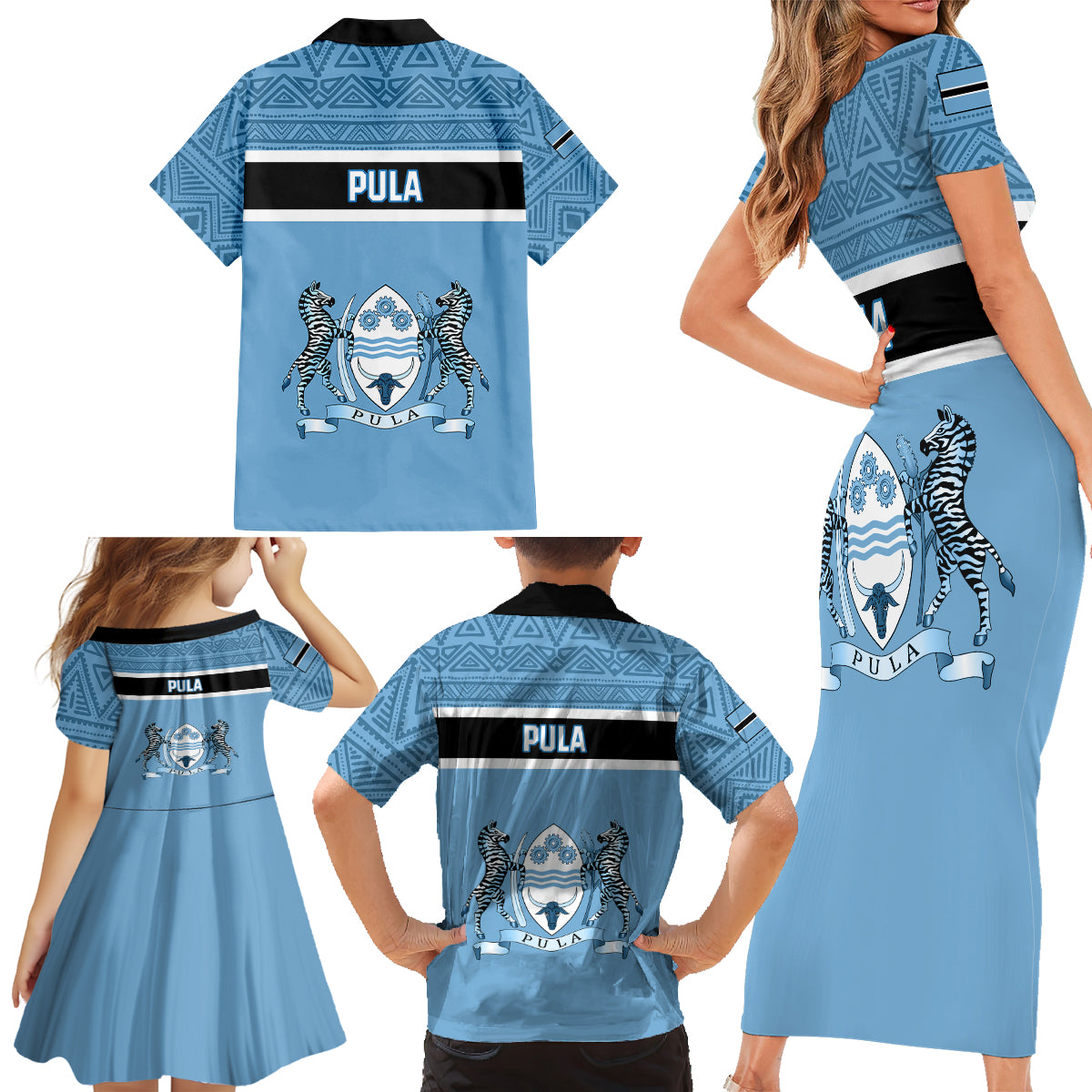 Botswana Family Matching Short Sleeve Bodycon Dress and Hawaiian Shirt Tswana Pula African Pattern - Wonder Print Shop