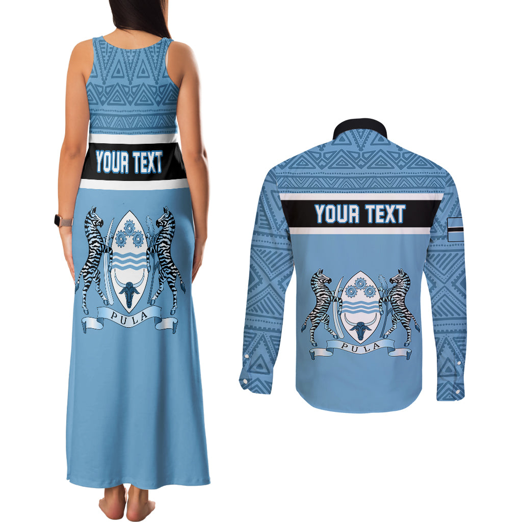 Personalised Botswana Couples Matching Tank Maxi Dress and Long Sleeve Button Shirts Tswana Pula African Pattern - Wonder Print Shop