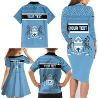 Personalised Botswana Family Matching Long Sleeve Bodycon Dress and Hawaiian Shirt Tswana Pula African Pattern - Wonder Print Shop