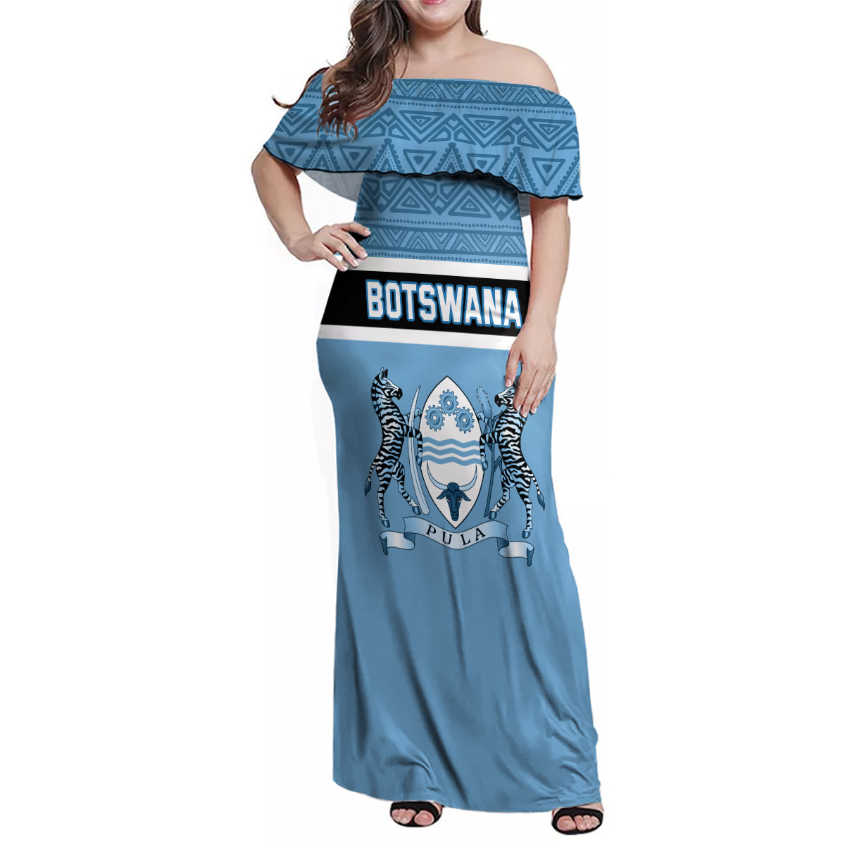 Personalised Botswana Family Matching Off Shoulder Maxi Dress and Hawaiian Shirt Tswana Pula African Pattern - Wonder Print Shop