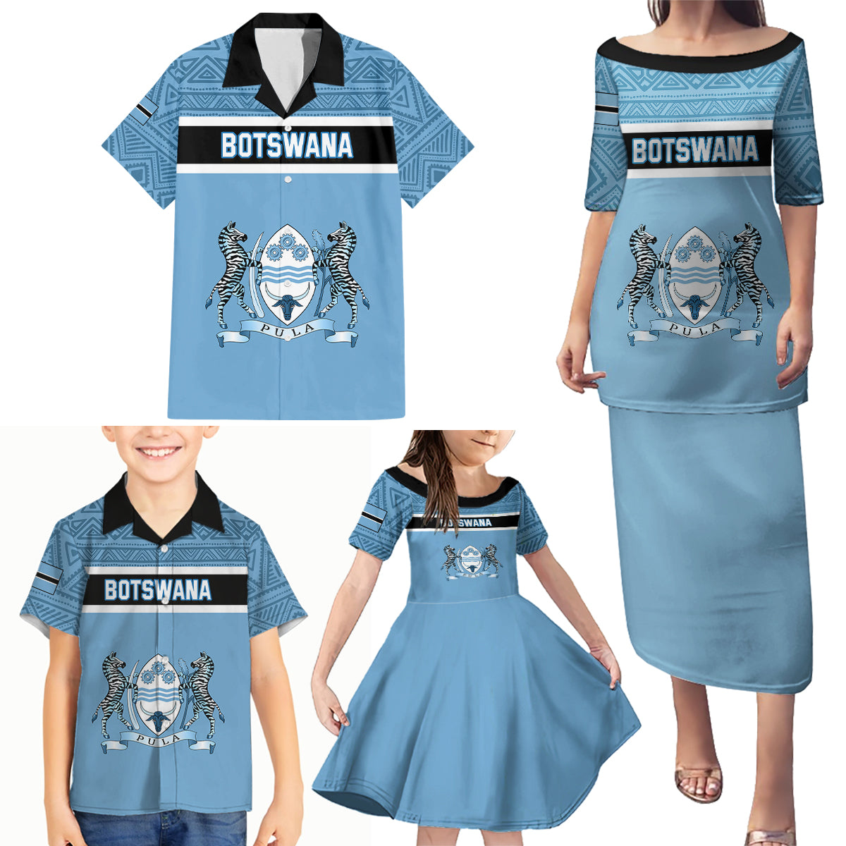 Personalised Botswana Family Matching Puletasi Dress and Hawaiian Shirt Tswana Pula African Pattern - Wonder Print Shop