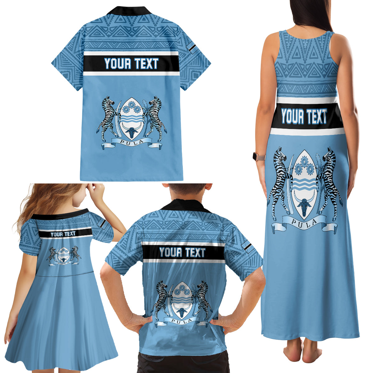Personalised Botswana Family Matching Tank Maxi Dress and Hawaiian Shirt Tswana Pula African Pattern - Wonder Print Shop