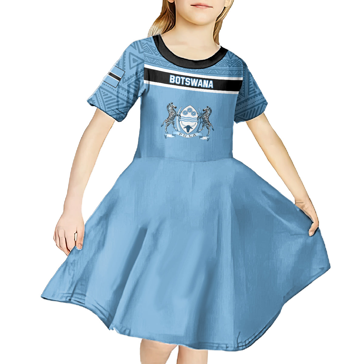 Personalised Botswana Kid Short Sleeve Dress Tswana Pula African Pattern - Wonder Print Shop