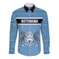 Personalised Botswana Long Sleeve Button Shirt Tswana Pula African Pattern - Wonder Print Shop