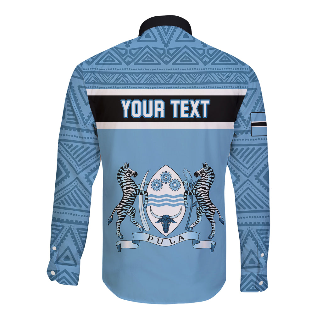 Personalised Botswana Long Sleeve Button Shirt Tswana Pula African Pattern - Wonder Print Shop