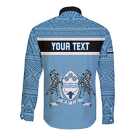 Personalised Botswana Long Sleeve Button Shirt Tswana Pula African Pattern - Wonder Print Shop
