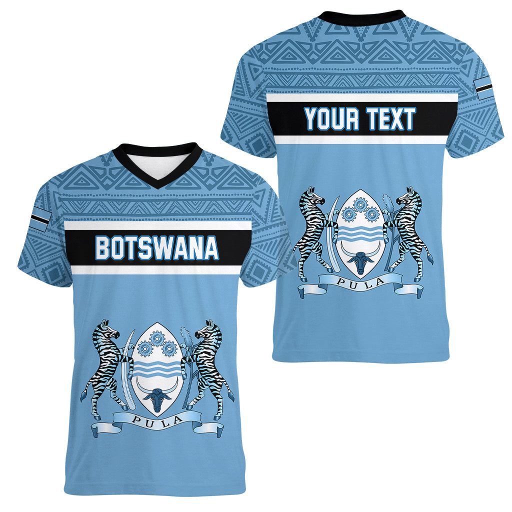 Personalised Botswana Women V Neck T Shirt Tswana Pula African Pattern - Wonder Print Shop