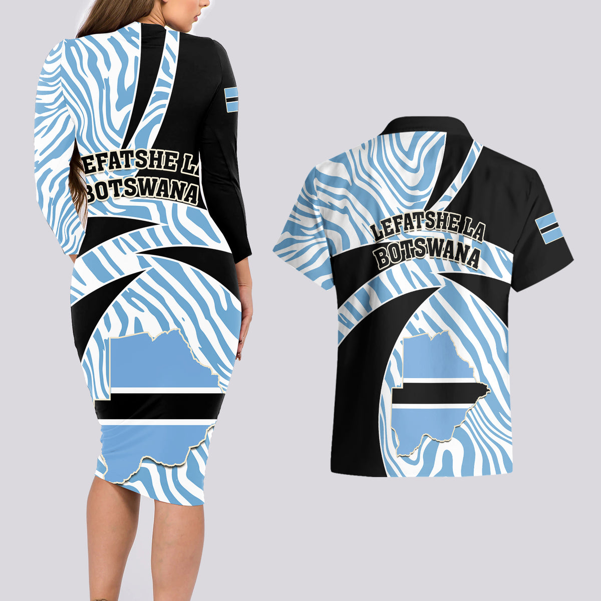 Botswana Independence Day Couples Matching Long Sleeve Bodycon Dress and Hawaiian Shirt Lefatshe la Botswana Zebra Pattern - Wonder Print Shop