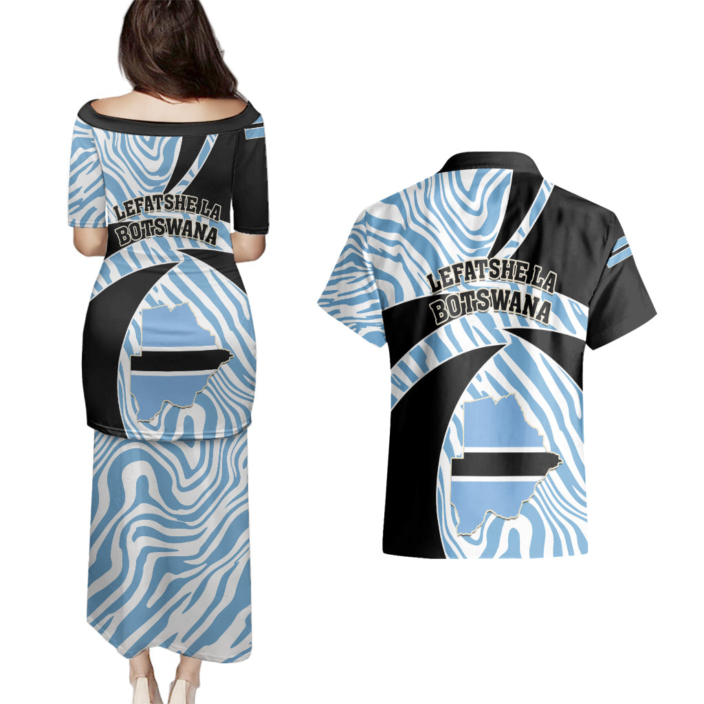 Botswana Independence Day Couples Matching Puletasi Dress and Hawaiian Shirt Lefatshe la Botswana Zebra Pattern - Wonder Print Shop