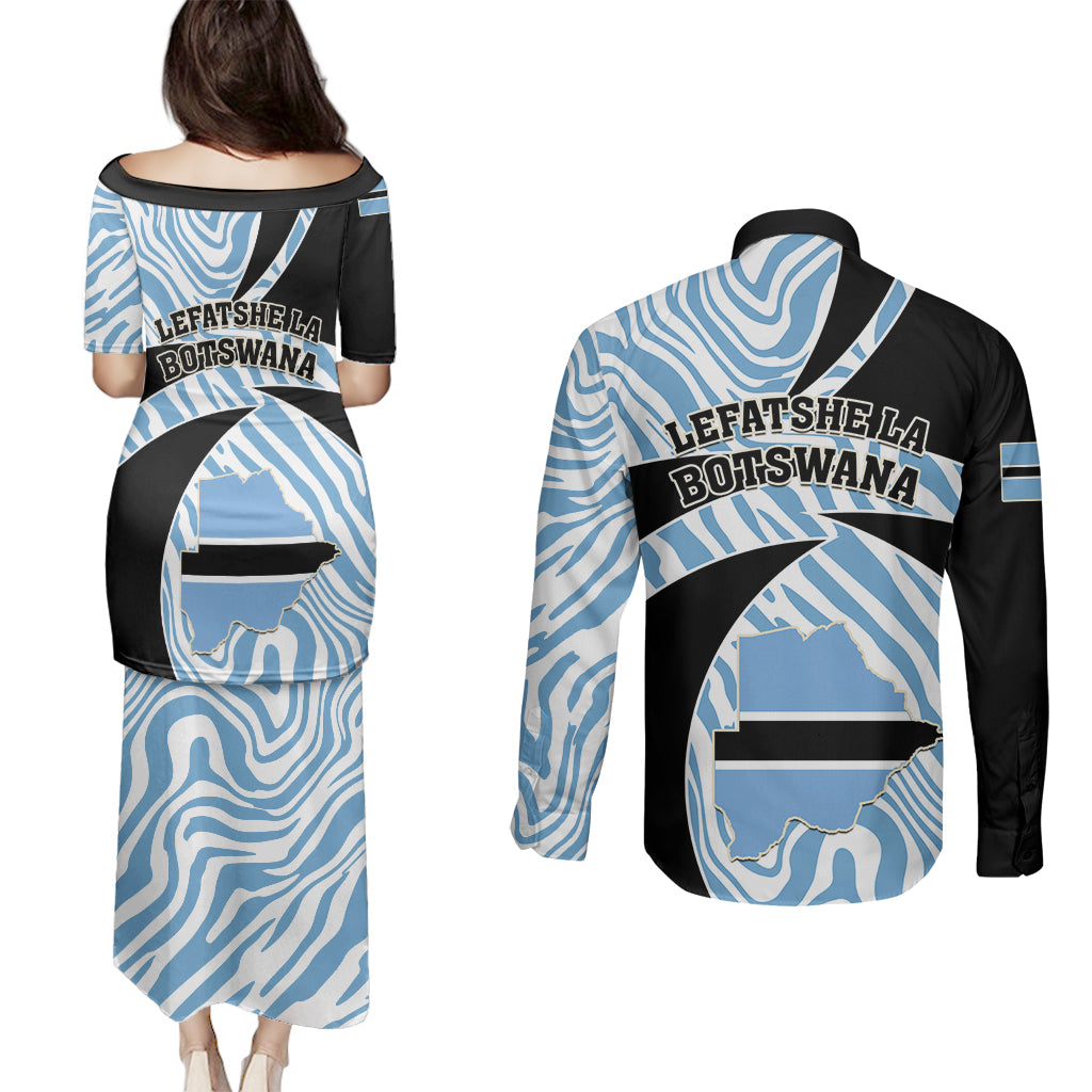 Botswana Independence Day Couples Matching Puletasi Dress and Long Sleeve Button Shirts Lefatshe la Botswana Zebra Pattern - Wonder Print Shop
