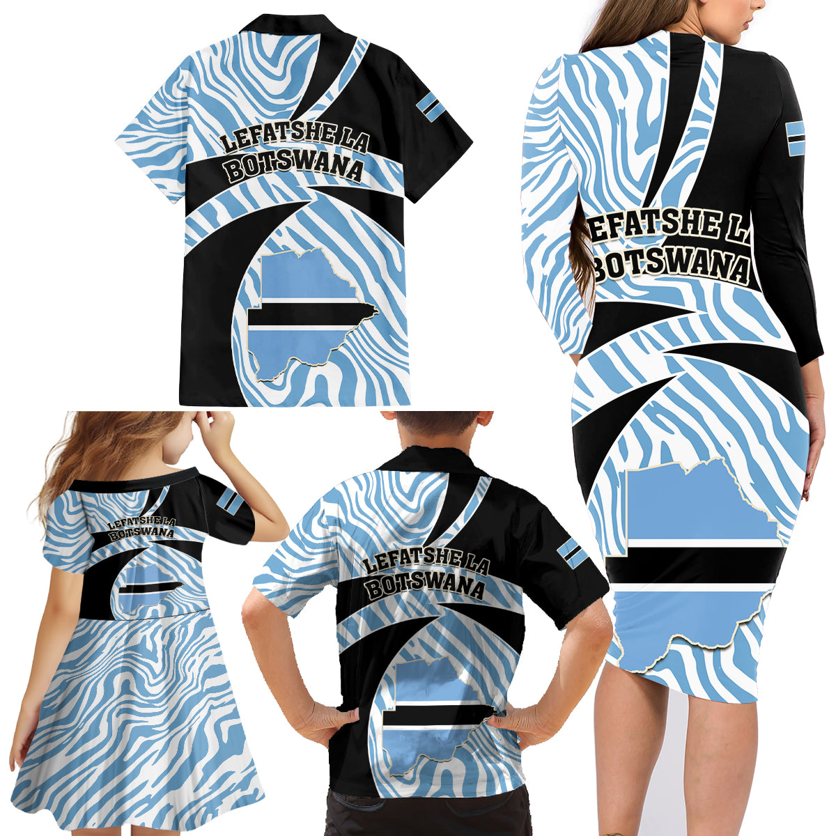 Botswana Independence Day Family Matching Long Sleeve Bodycon Dress and Hawaiian Shirt Lefatshe la Botswana Zebra Pattern - Wonder Print Shop
