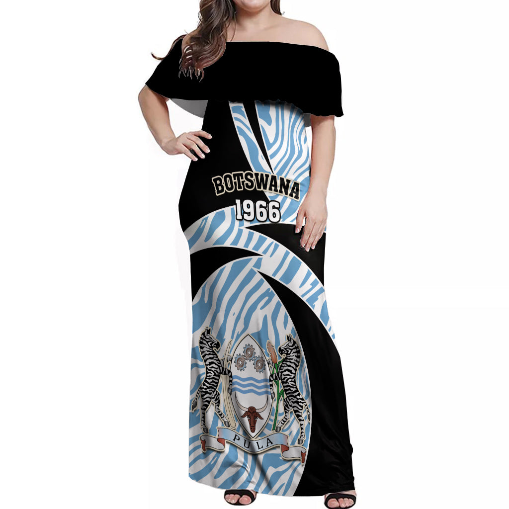 Botswana Independence Day Off Shoulder Maxi Dress Lefatshe la Botswana Zebra Pattern - Wonder Print Shop