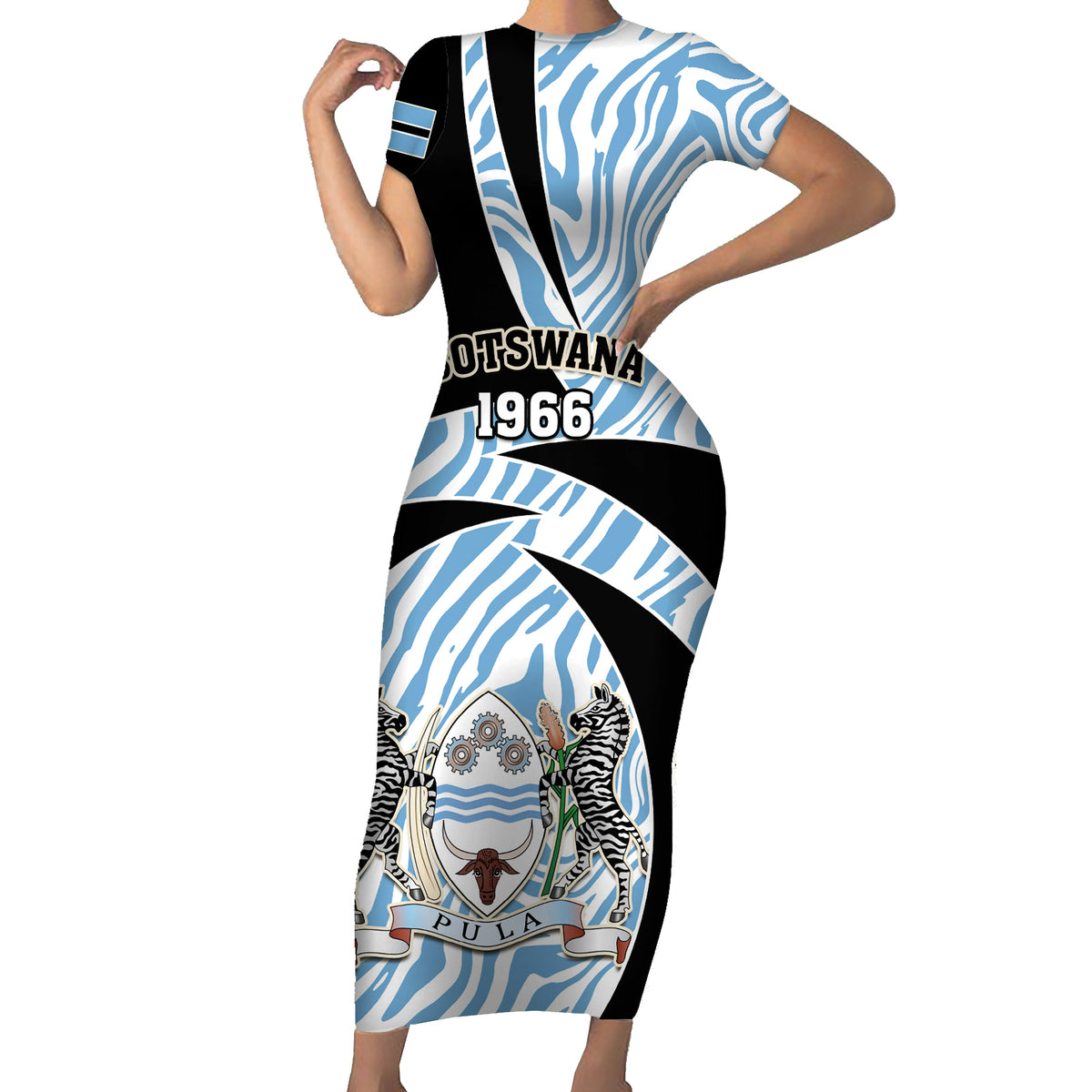 Botswana Independence Day Short Sleeve Bodycon Dress Lefatshe la Botswana Zebra Pattern - Wonder Print Shop