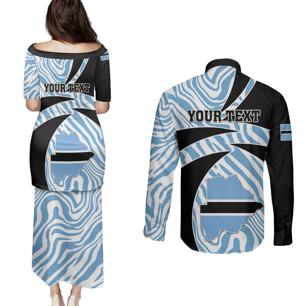 Personalised Botswana Independence Day Couples Matching Puletasi Dress and Long Sleeve Button Shirts Lefatshe la Botswana Zebra Pattern - Wonder Print Shop