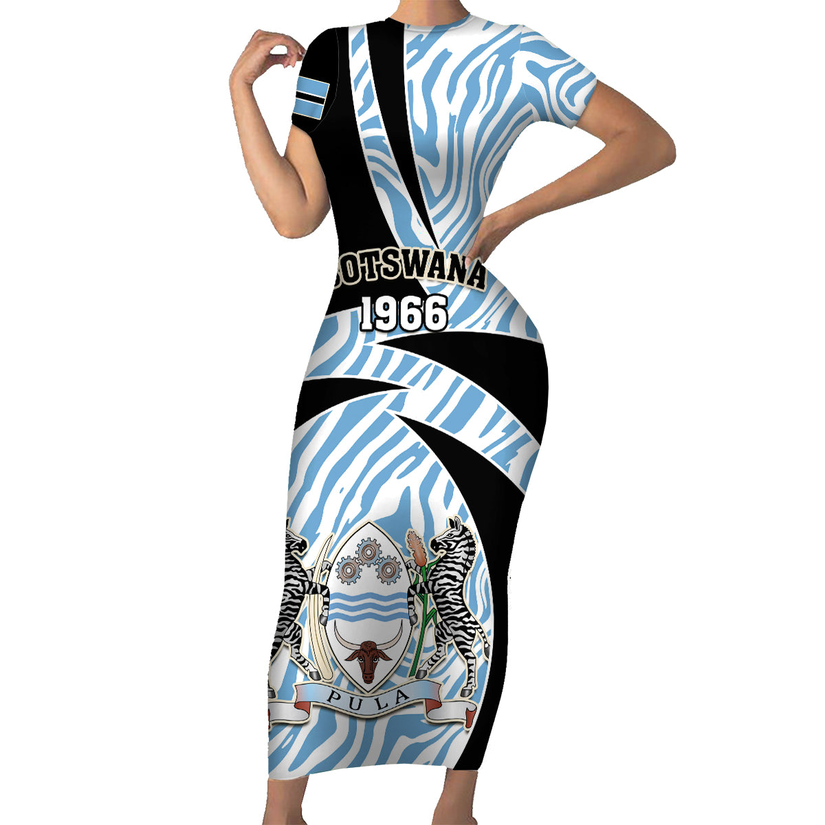 Personalised Botswana Independence Day Family Matching Short Sleeve Bodycon Dress and Hawaiian Shirt Lefatshe la Botswana Zebra Pattern - Wonder Print Shop