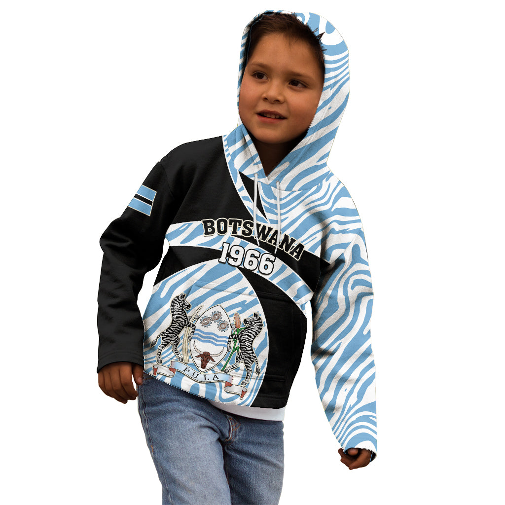 Personalised Botswana Independence Day Kid Hoodie Lefatshe la Botswana Zebra Pattern - Wonder Print Shop