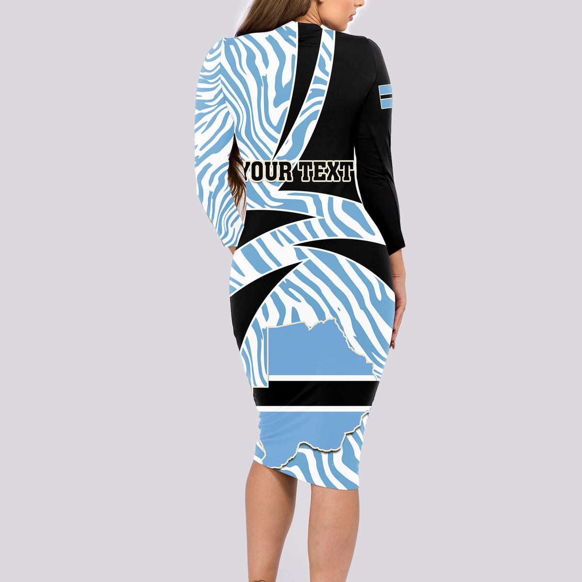 Personalised Botswana Independence Day Long Sleeve Bodycon Dress Lefatshe la Botswana Zebra Pattern - Wonder Print Shop