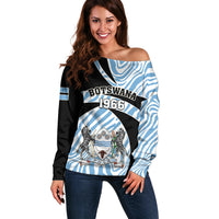 Personalised Botswana Independence Day Off Shoulder Sweater Lefatshe la Botswana Zebra Pattern - Wonder Print Shop