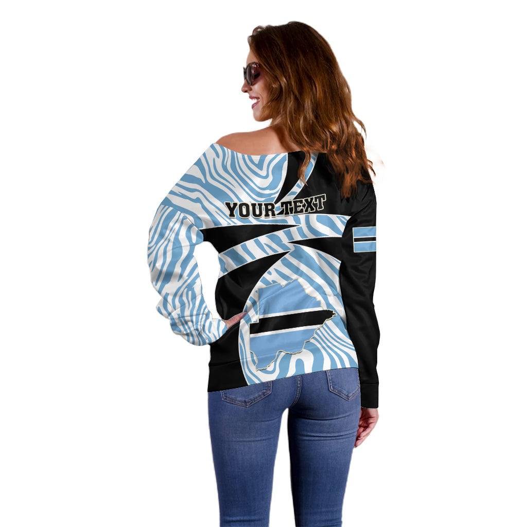 Personalised Botswana Independence Day Off Shoulder Sweater Lefatshe la Botswana Zebra Pattern - Wonder Print Shop