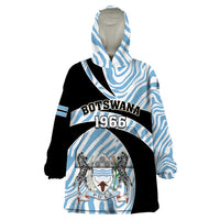 Personalised Botswana Independence Day Wearable Blanket Hoodie Lefatshe la Botswana Zebra Pattern - Wonder Print Shop