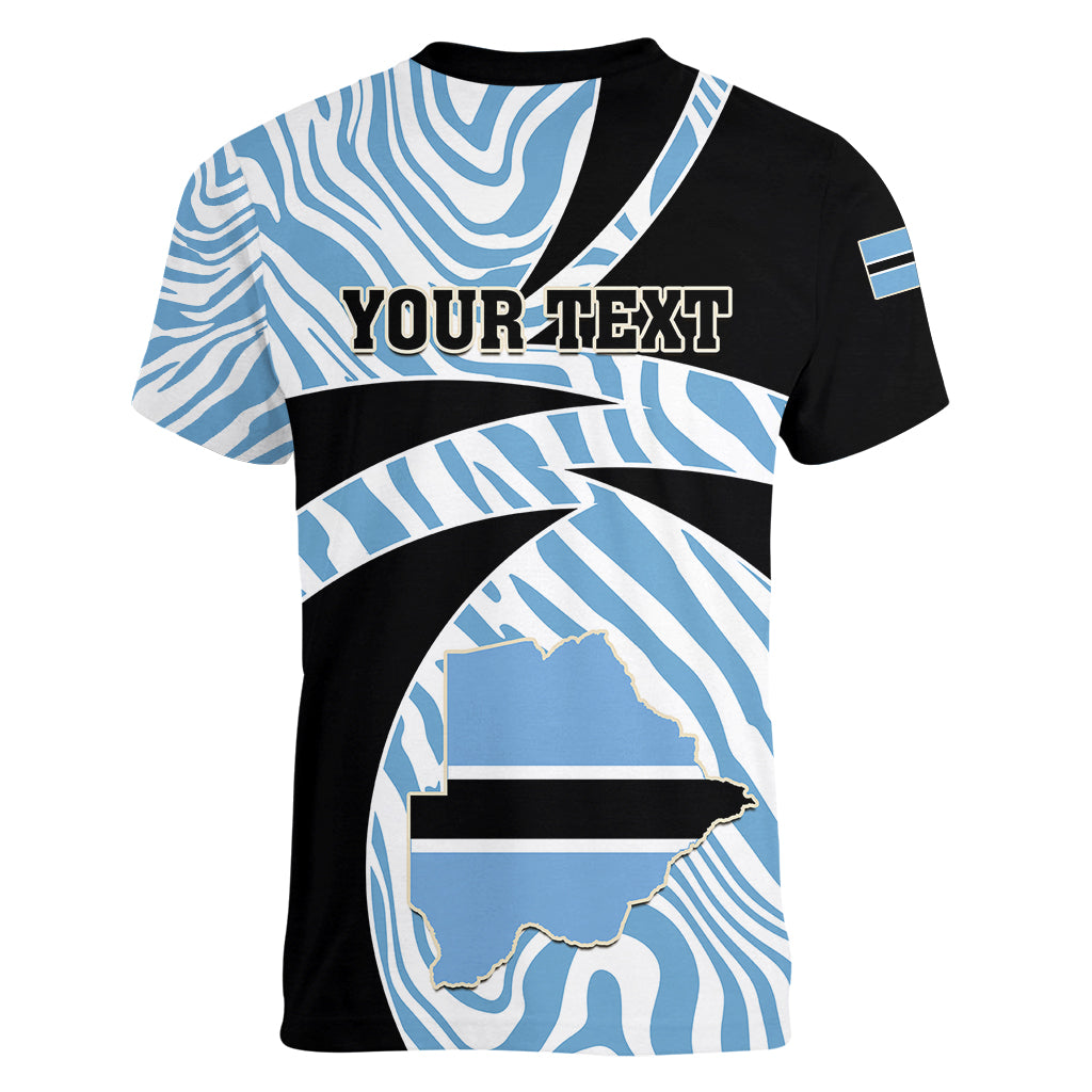 Personalised Botswana Independence Day Women V Neck T Shirt Lefatshe la Botswana Zebra Pattern - Wonder Print Shop