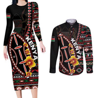 Personalized Kenya Couples Matching Long Sleeve Bodycon Dress and Long Sleeve Button Shirt Jamhuri ya Kenya Shield - Wonder Print Shop