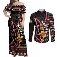 Personalized Kenya Couples Matching Off Shoulder Maxi Dress and Long Sleeve Button Shirt Jamhuri ya Kenya Shield - Wonder Print Shop