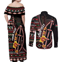 Personalized Kenya Couples Matching Off Shoulder Maxi Dress and Long Sleeve Button Shirt Jamhuri ya Kenya Shield - Wonder Print Shop