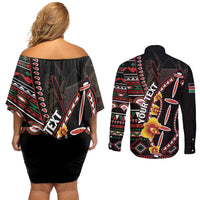 Personalized Kenya Couples Matching Off Shoulder Short Dress and Long Sleeve Button Shirt Jamhuri ya Kenya Shield - Wonder Print Shop