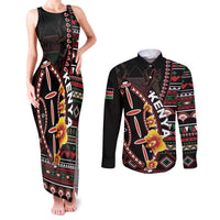 Personalized Kenya Couples Matching Tank Maxi Dress and Long Sleeve Button Shirt Jamhuri ya Kenya Shield - Wonder Print Shop