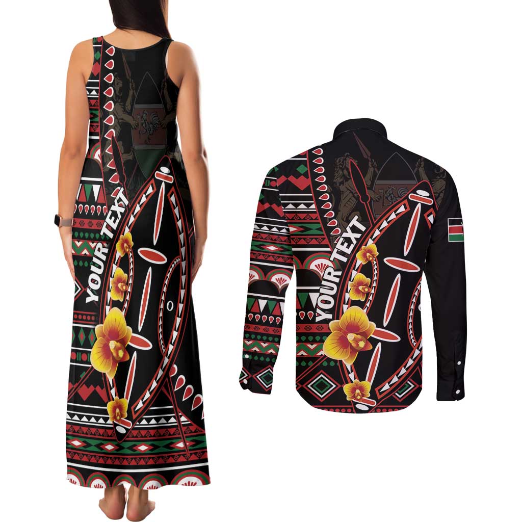 Personalized Kenya Couples Matching Tank Maxi Dress and Long Sleeve Button Shirt Jamhuri ya Kenya Shield - Wonder Print Shop